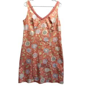 Vintage Sigrid Olsen Sport Women Pink Floral Sundress V Neck Lace Cotton Spandex